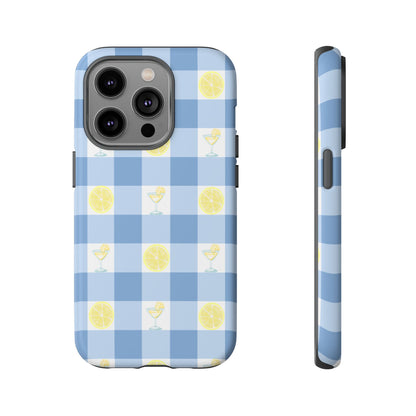 Summer Chic Lemon & Lemonade Aesthetic Gingham Plaid Tough Phone Case