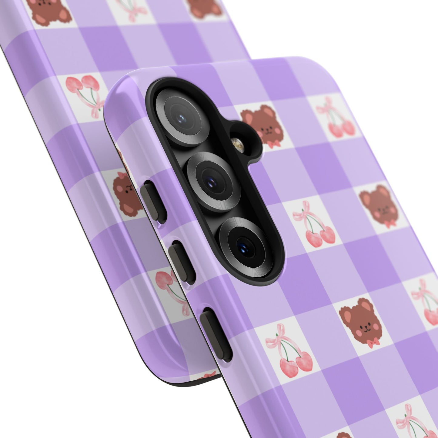 Cute Cherry & Bear Aesthetic Gingham Plaid Tough Phone Case