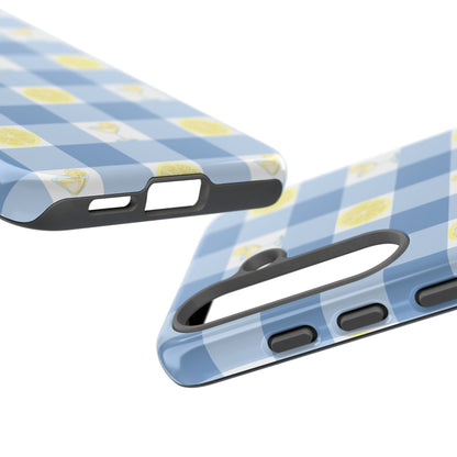 Summer Chic Lemon & Lemonade Aesthetic Gingham Plaid Tough Phone Case