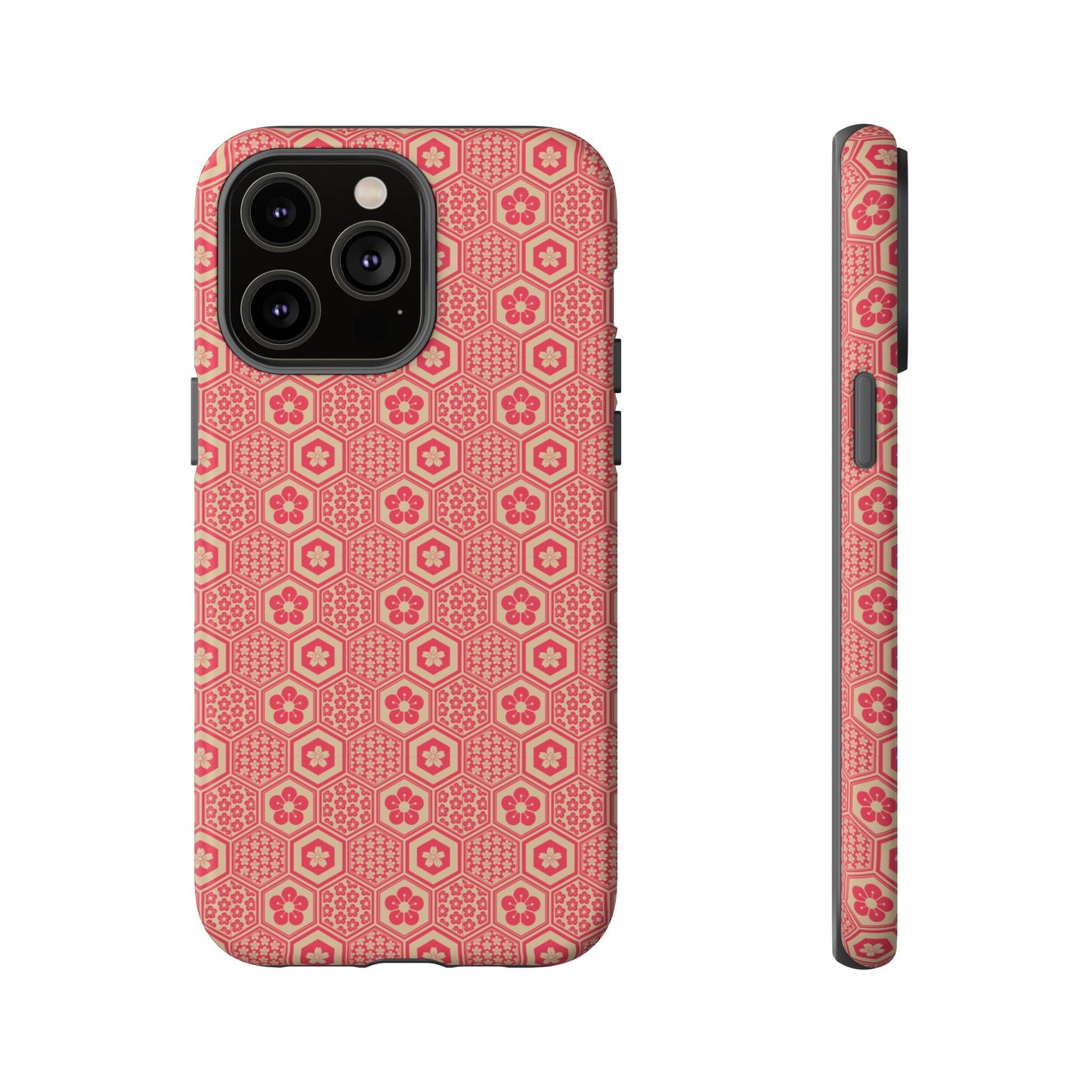 Bold Red & Beige Hexagon Floral Tough Phone Case
