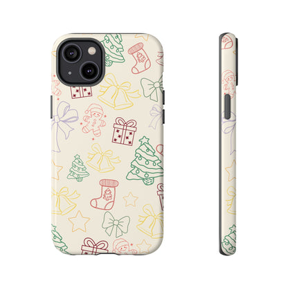 Minimal Christmas Holiday Outline Tough Phone Case