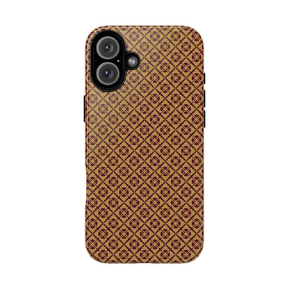 Elegant Burgundy & Gold Interlocking Geometric Tough Phone Case