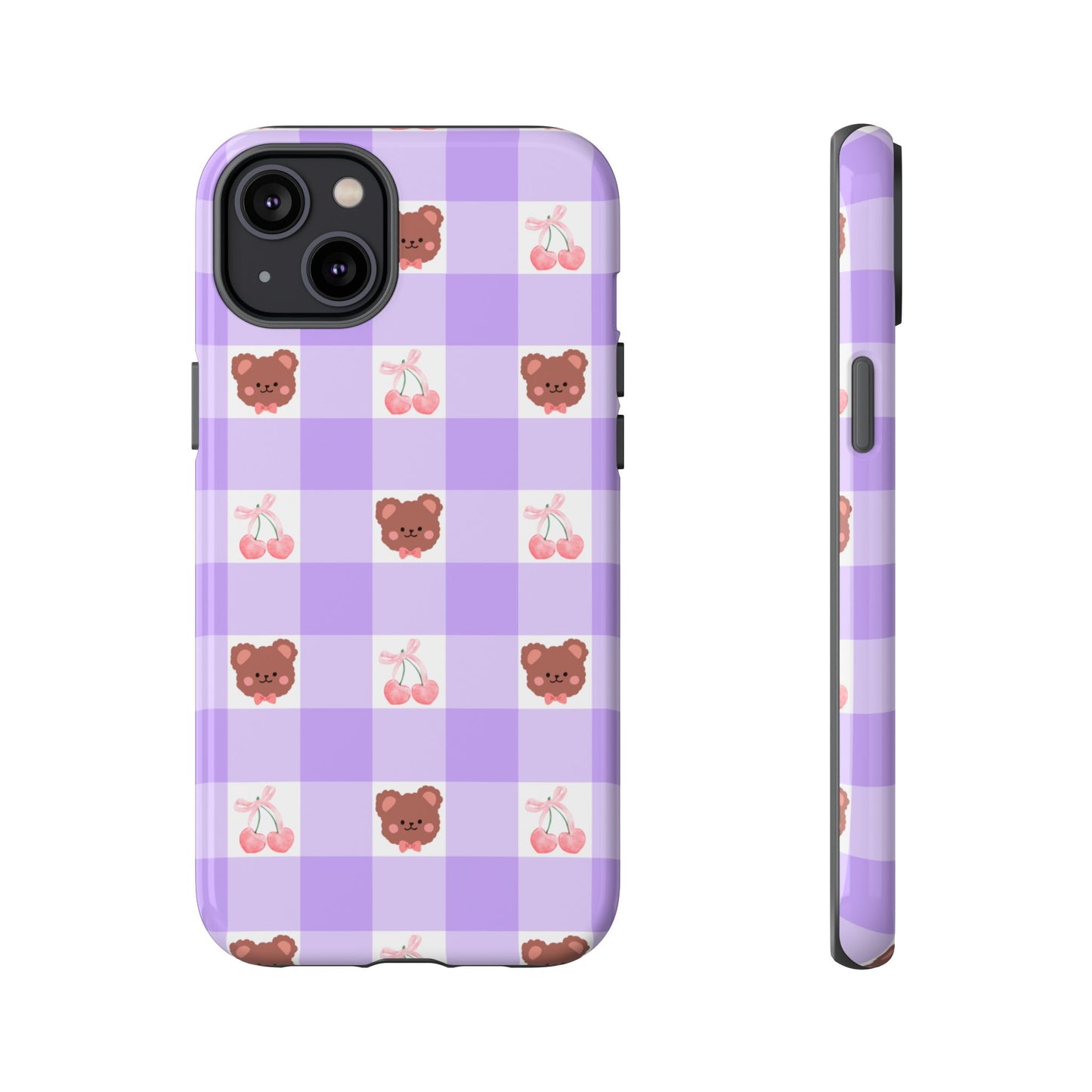 Cute Cherry & Bear Aesthetic Gingham Plaid Tough Phone Case