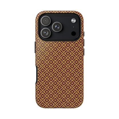 Elegant Burgundy & Gold Interlocking Geometric Tough Phone Case