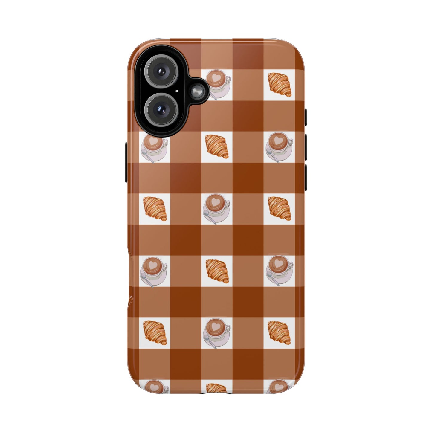 Chic Coffee & Croissant Gingham Plaid Tough Phone Case
