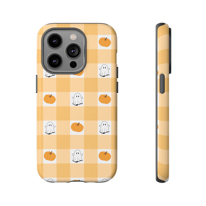 Halloween Ghost And Pumpkin Gingham Plaid Tough Phone Case