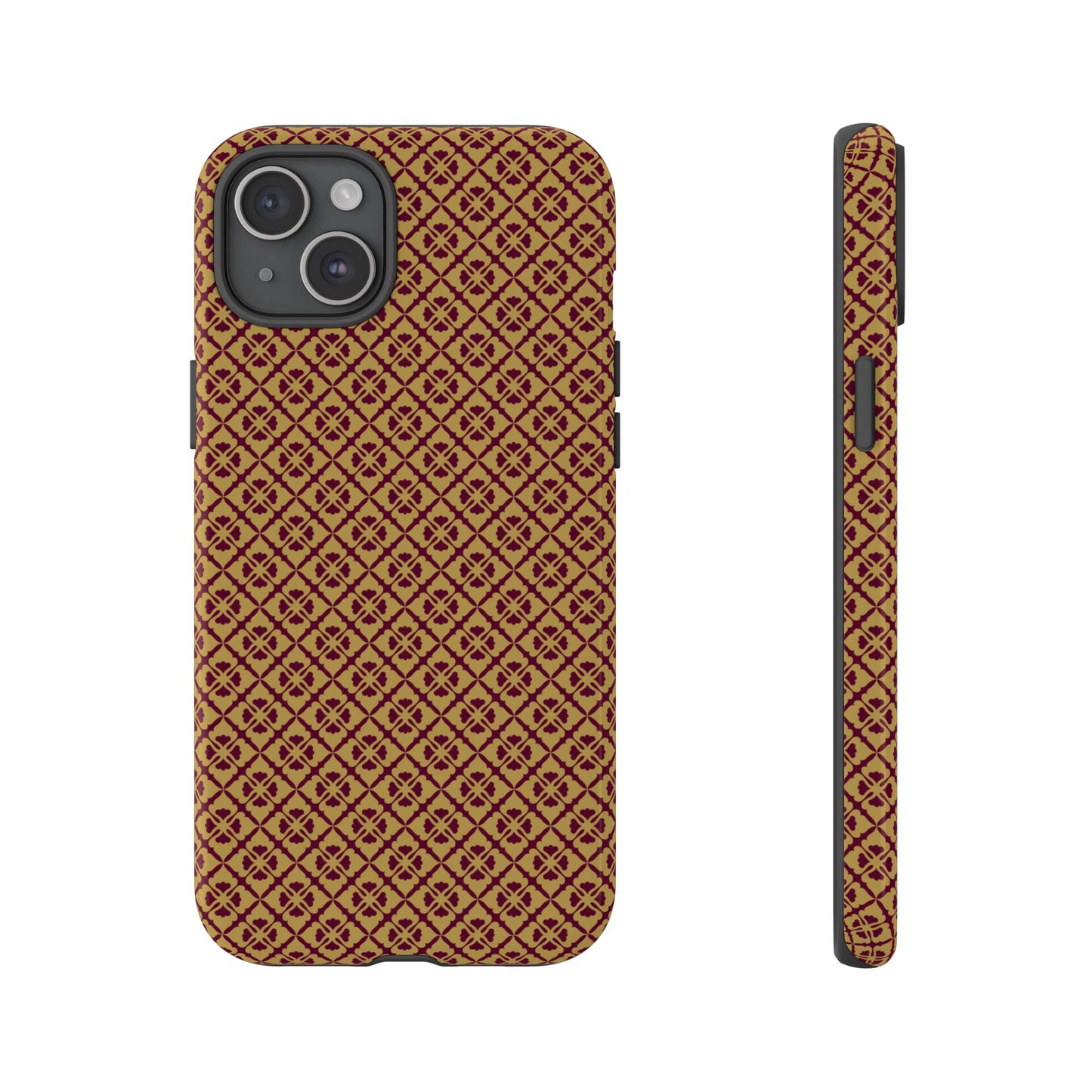 Elegant Burgundy & Gold Interlocking Geometric Tough Phone Case