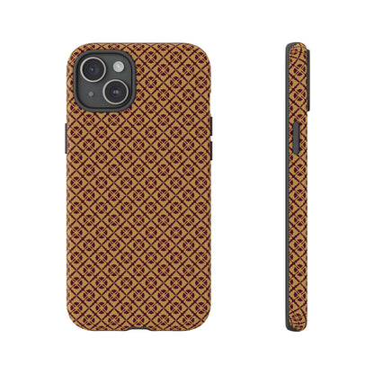 Elegant Burgundy & Gold Interlocking Geometric Tough Phone Case