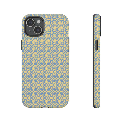 Pastel Yellow & Blue Floral Geometric Tough Phone Case