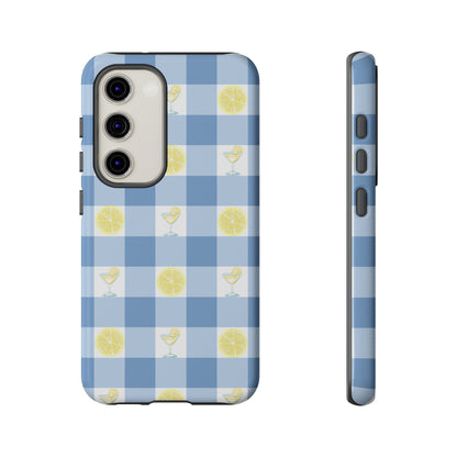 Summer Chic Lemon & Lemonade Aesthetic Gingham Plaid Tough Phone Case