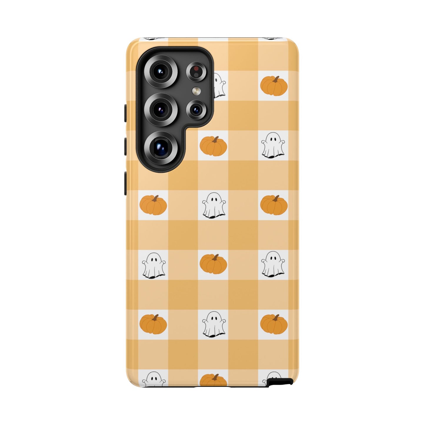 Halloween Ghost And Pumpkin Gingham Plaid Tough Phone Case