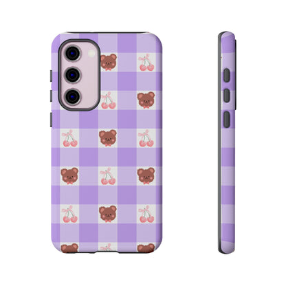 Cute Cherry & Bear Aesthetic Gingham Plaid Tough Phone Case