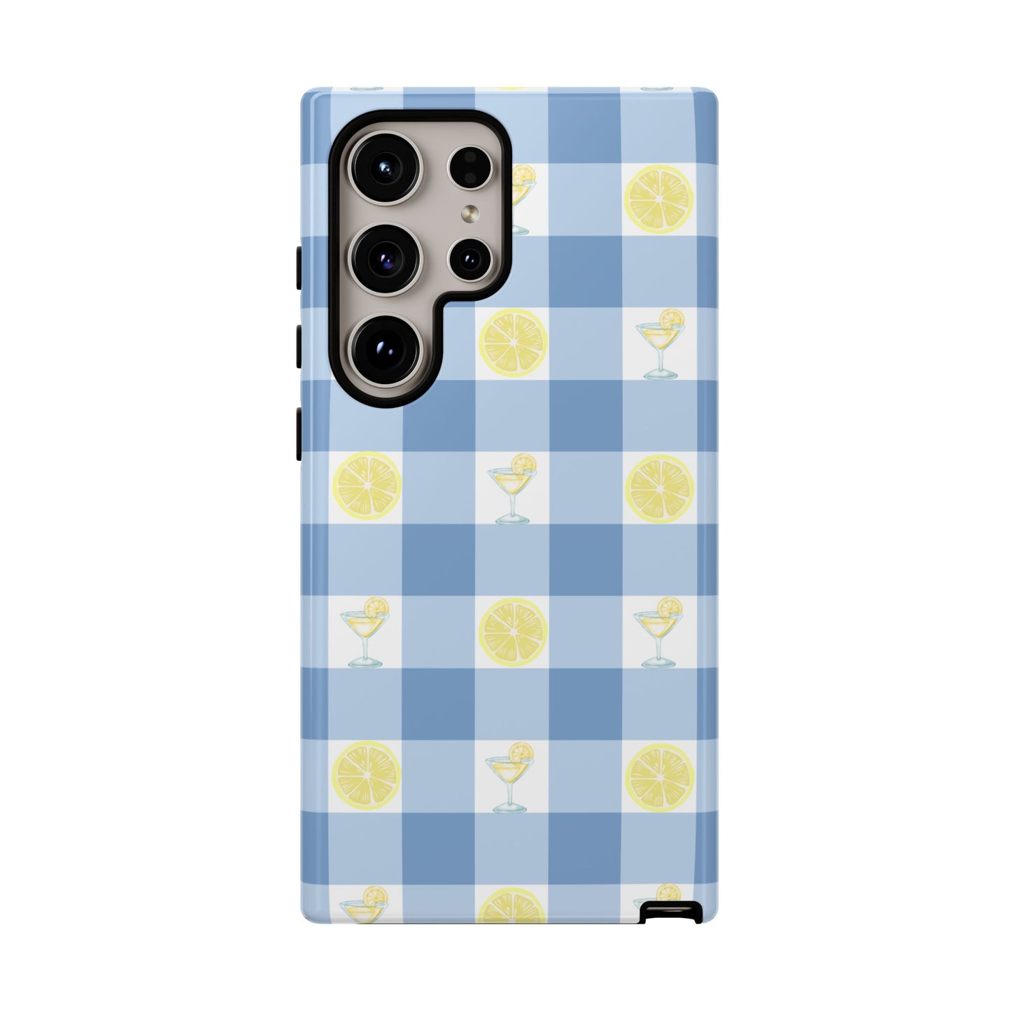 Summer Chic Lemon & Lemonade Aesthetic Gingham Plaid Tough Phone Case