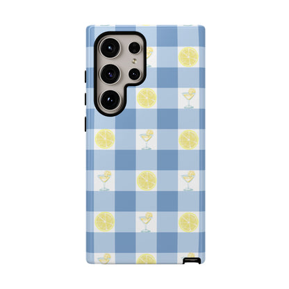 Summer Chic Lemon & Lemonade Aesthetic Gingham Plaid Tough Phone Case