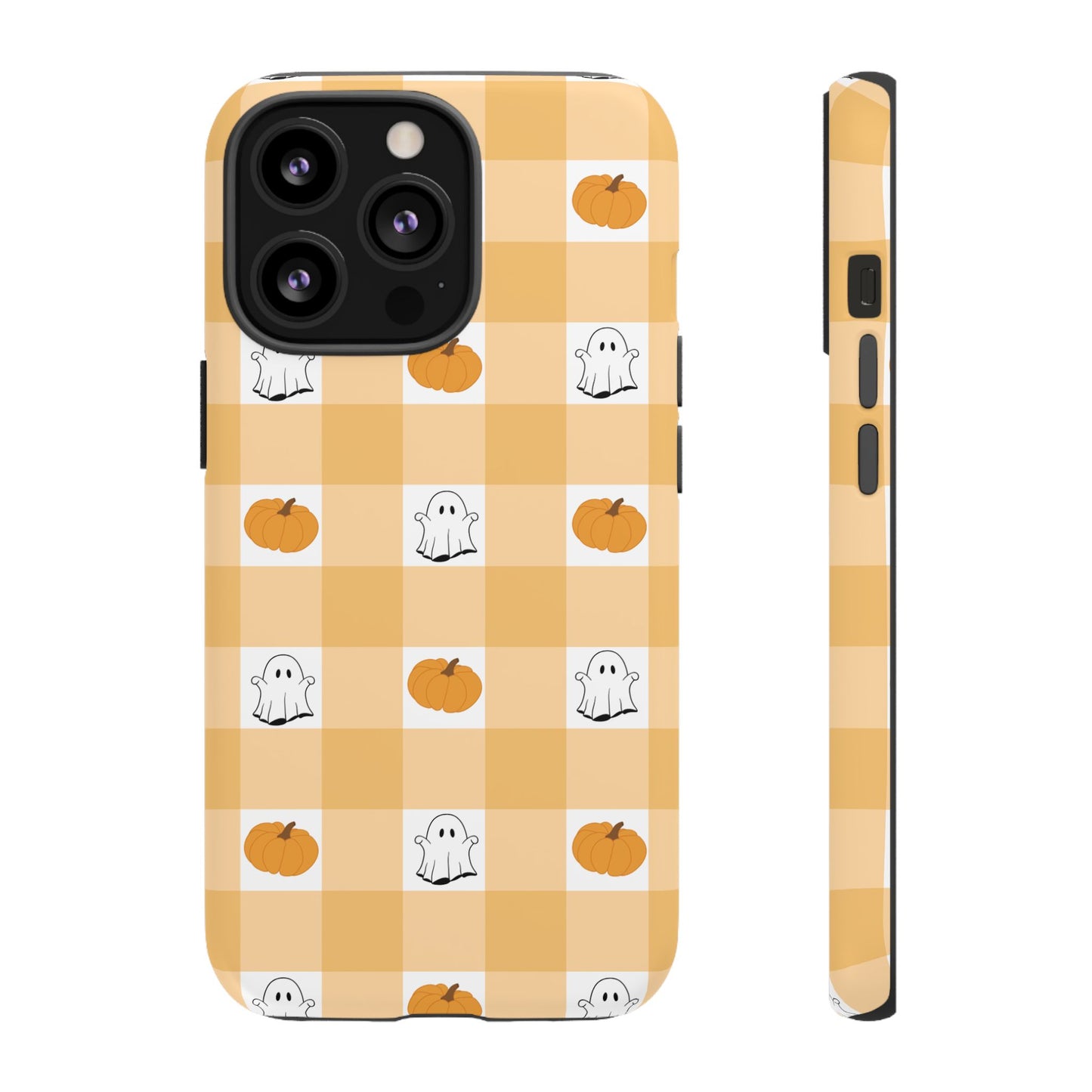 Halloween Ghost And Pumpkin Gingham Plaid Tough Phone Case