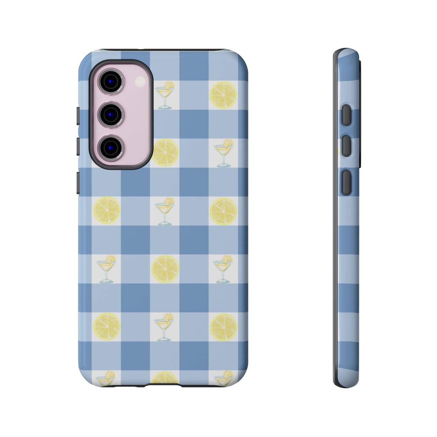 Summer Chic Lemon & Lemonade Aesthetic Gingham Plaid Tough Phone Case