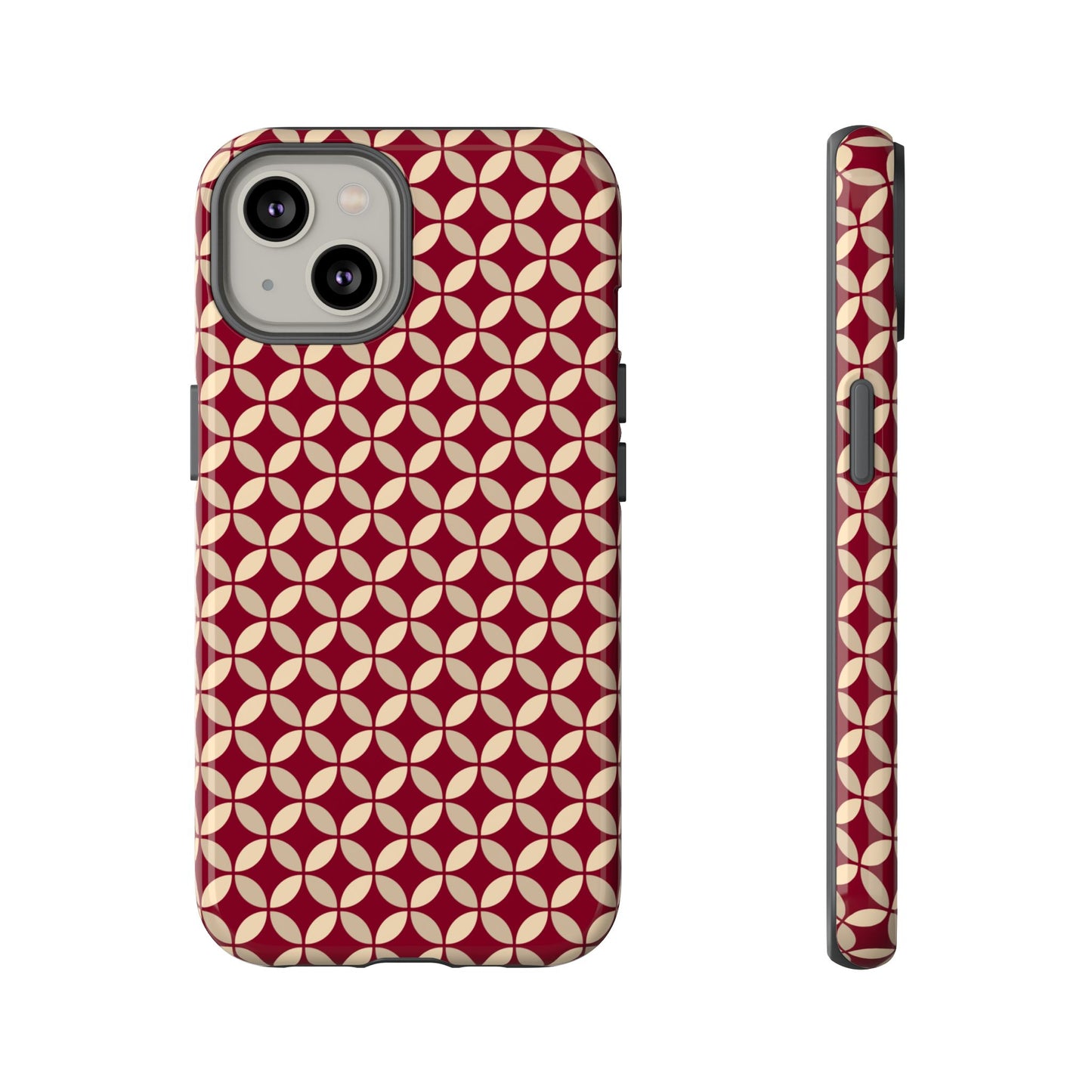 Vintage Geometric Red & Beige Interlocking Pattern Tough Phone Case