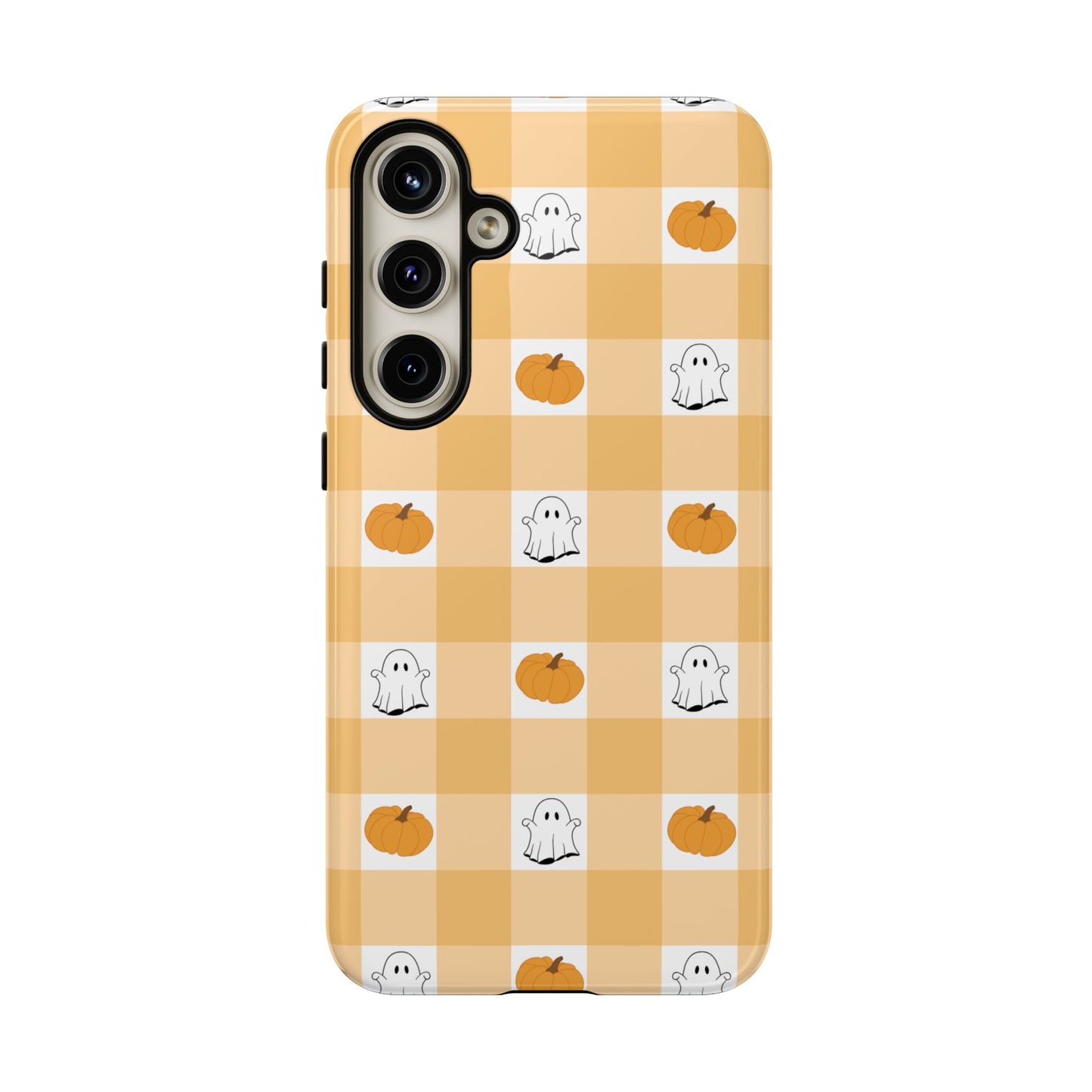 Halloween Ghost And Pumpkin Gingham Plaid Tough Phone Case