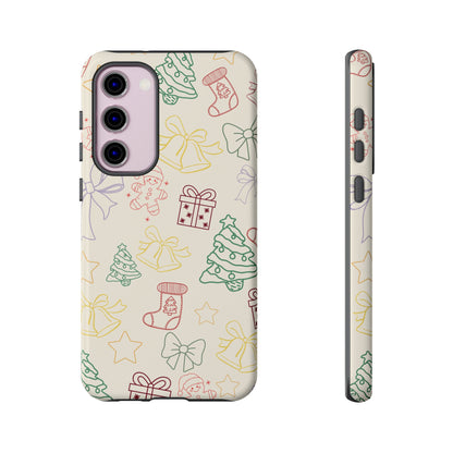 Minimal Christmas Holiday Outline Tough Phone Case