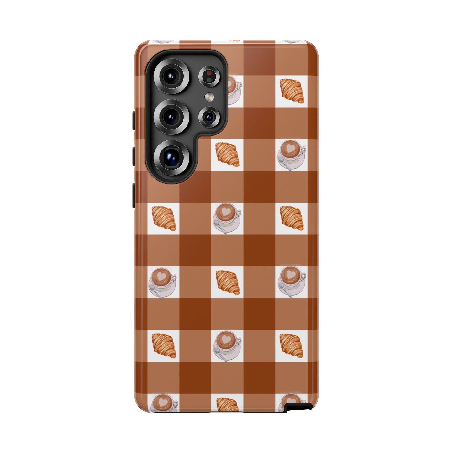 Chic Coffee & Croissant Gingham Plaid Tough Phone Case