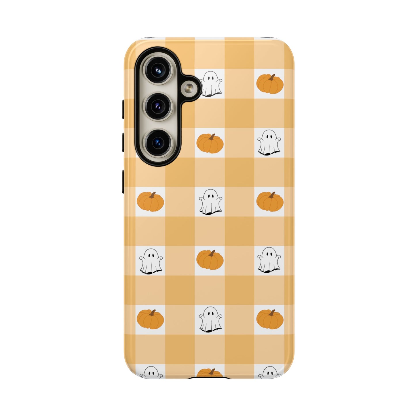 Halloween Ghost And Pumpkin Gingham Plaid Tough Phone Case