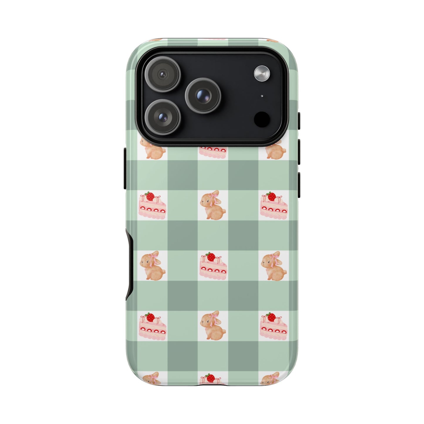 Cute Bunny & Strawberry Cream Cake Gingham Plaid Aesthetic Tough Phone Case