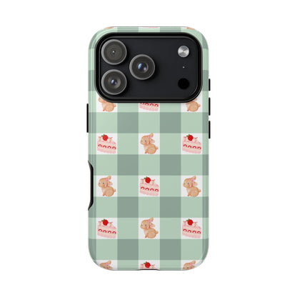 Cute Bunny & Strawberry Cream Cake Gingham Plaid Aesthetic Tough Phone Case