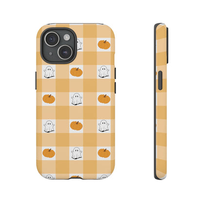 Halloween Ghost And Pumpkin Gingham Plaid Tough Phone Case