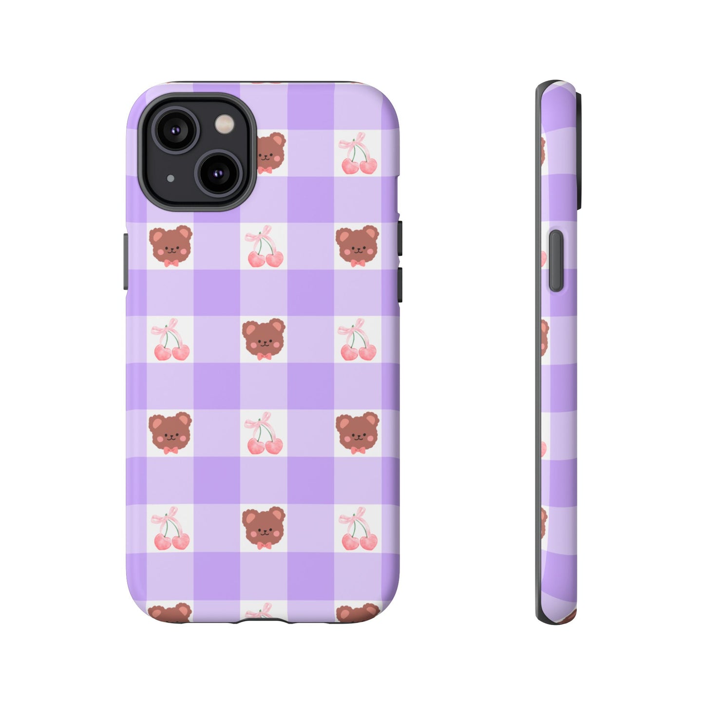 Cute Cherry & Bear Aesthetic Gingham Plaid Tough Phone Case