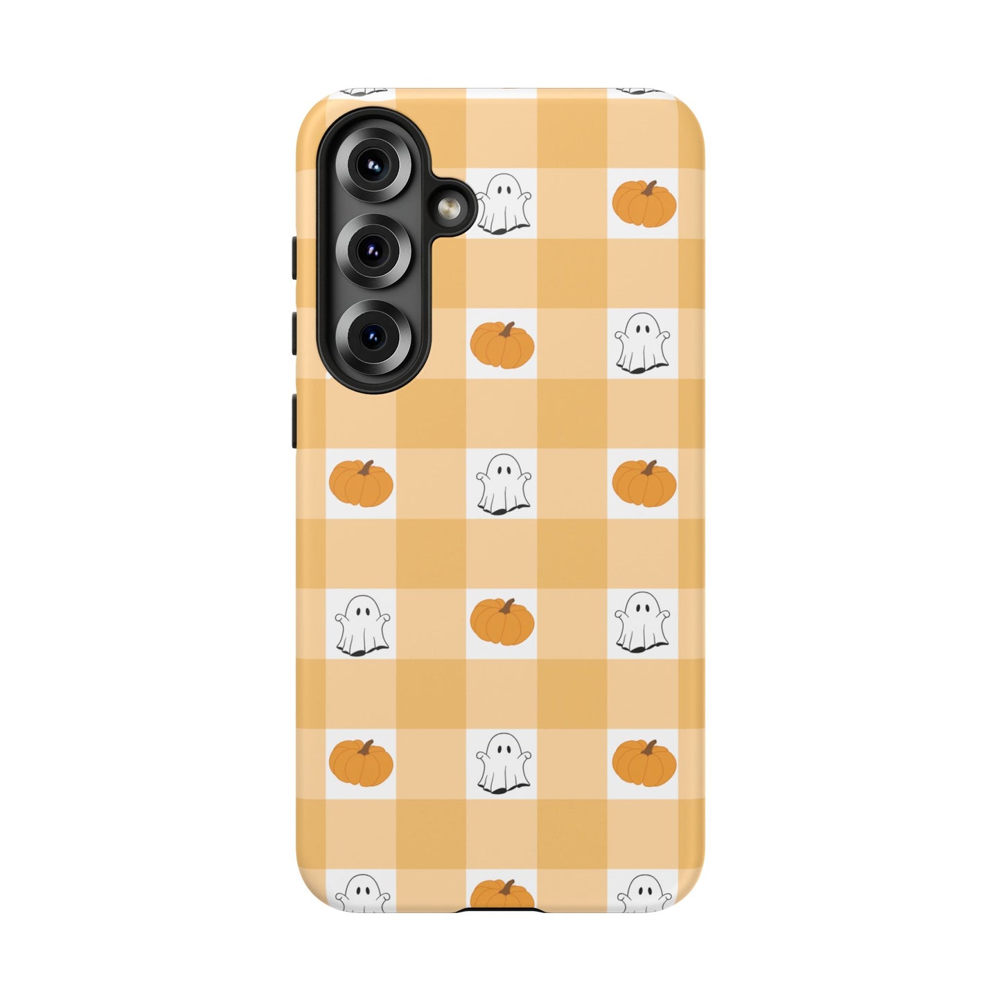 Halloween Ghost And Pumpkin Gingham Plaid Tough Phone Case