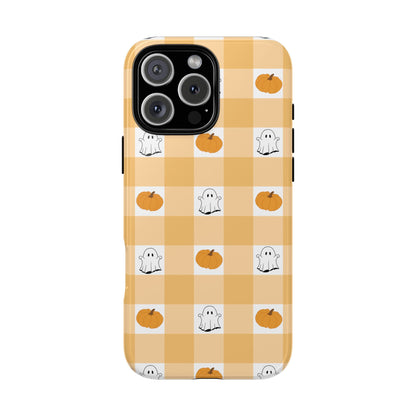 Halloween Ghost And Pumpkin Gingham Plaid Tough Phone Case