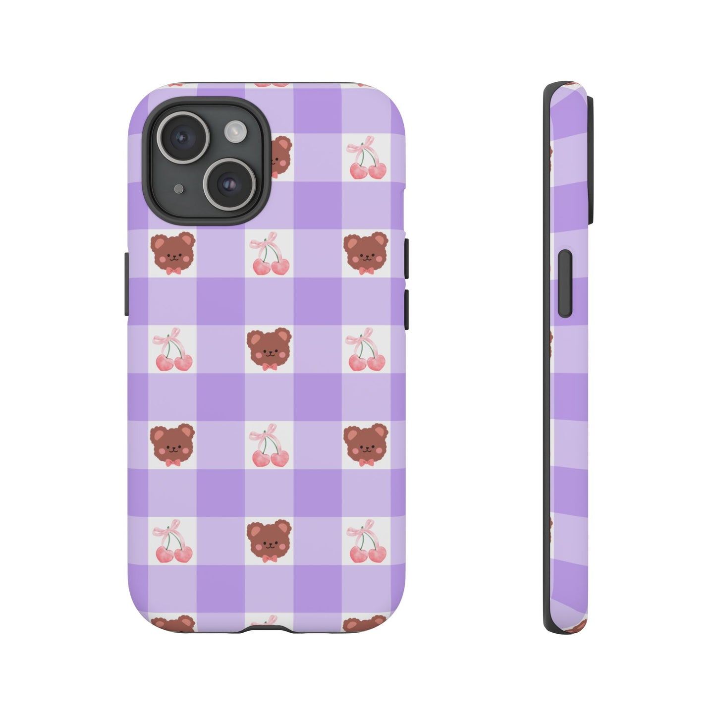 Cute Cherry & Bear Aesthetic Gingham Plaid Tough Phone Case