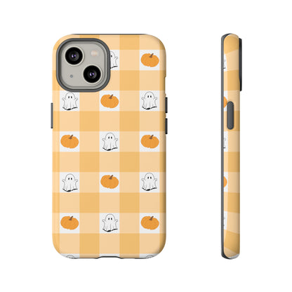 Halloween Ghost And Pumpkin Gingham Plaid Tough Phone Case