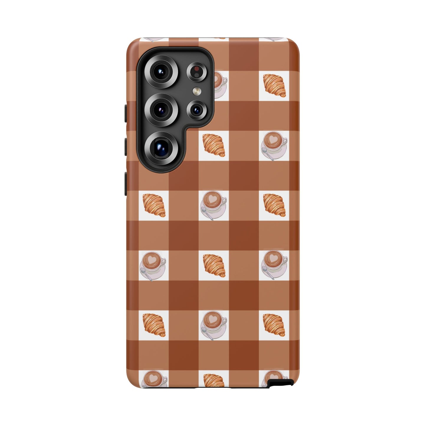 Chic Coffee & Croissant Gingham Plaid Tough Phone Case
