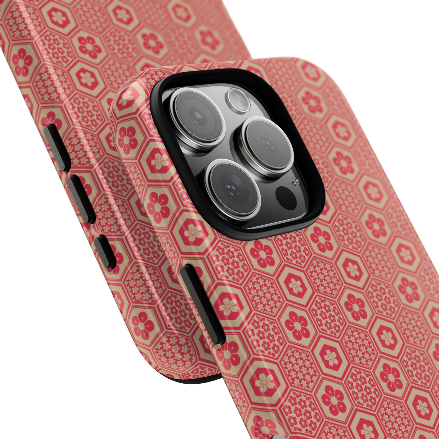 Bold Red & Beige Hexagon Floral Tough Phone Case