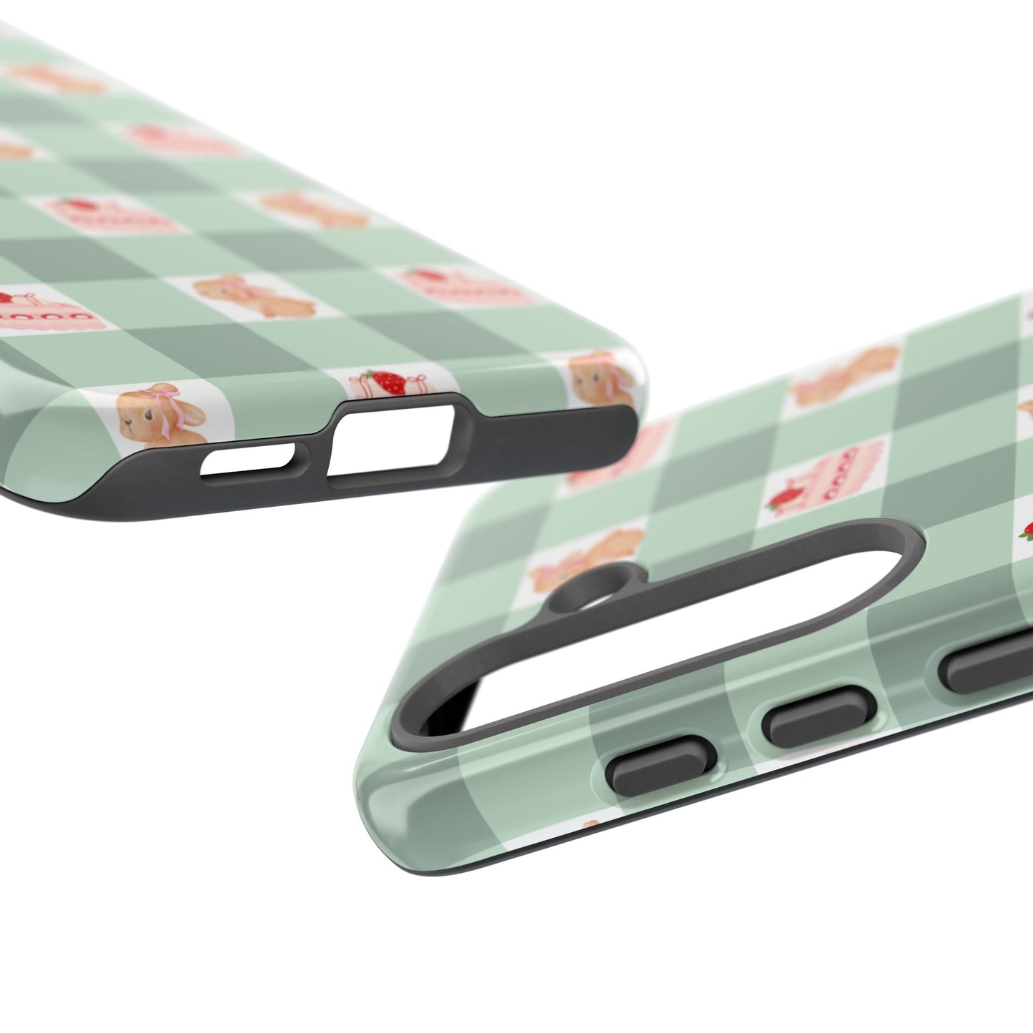 Cute Bunny & Strawberry Cream Cake Gingham Plaid Aesthetic Tough Phone Case