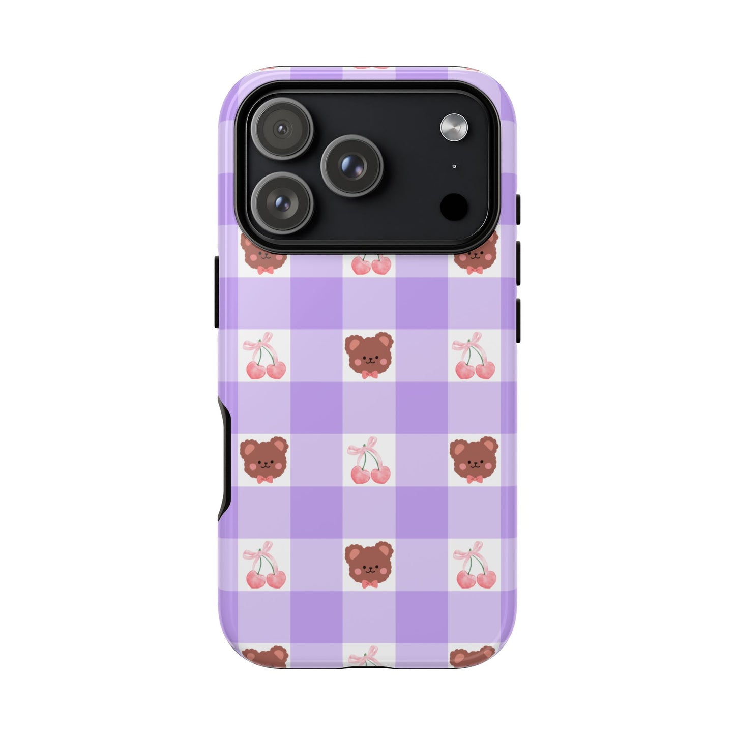 Cute Cherry & Bear Aesthetic Gingham Plaid Tough Phone Case