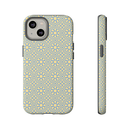 Pastel Yellow & Blue Floral Geometric Tough Phone Case