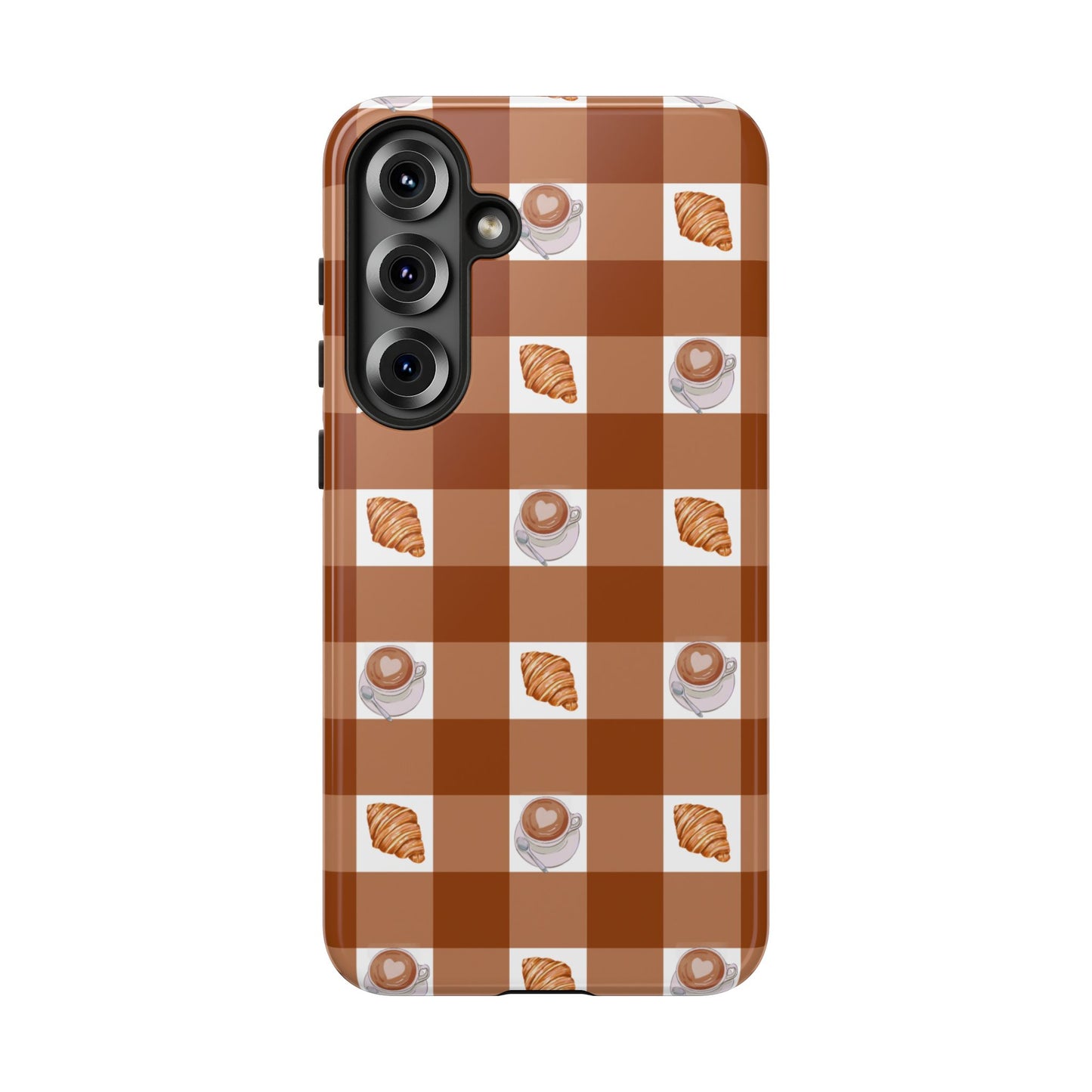 Chic Coffee & Croissant Gingham Plaid Tough Phone Case