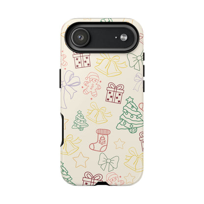 Minimal Christmas Holiday Outline Tough Phone Case