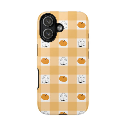 Halloween Ghost And Pumpkin Gingham Plaid Tough Phone Case