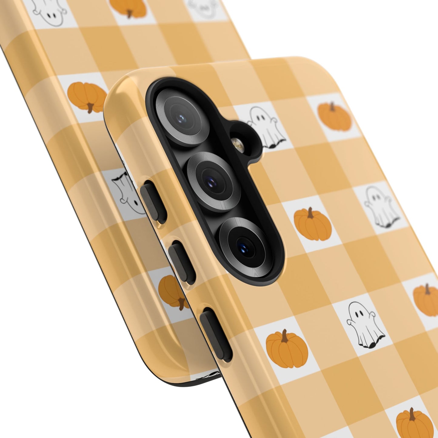 Halloween Ghost And Pumpkin Gingham Plaid Tough Phone Case