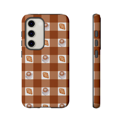Chic Coffee & Croissant Gingham Plaid Tough Phone Case