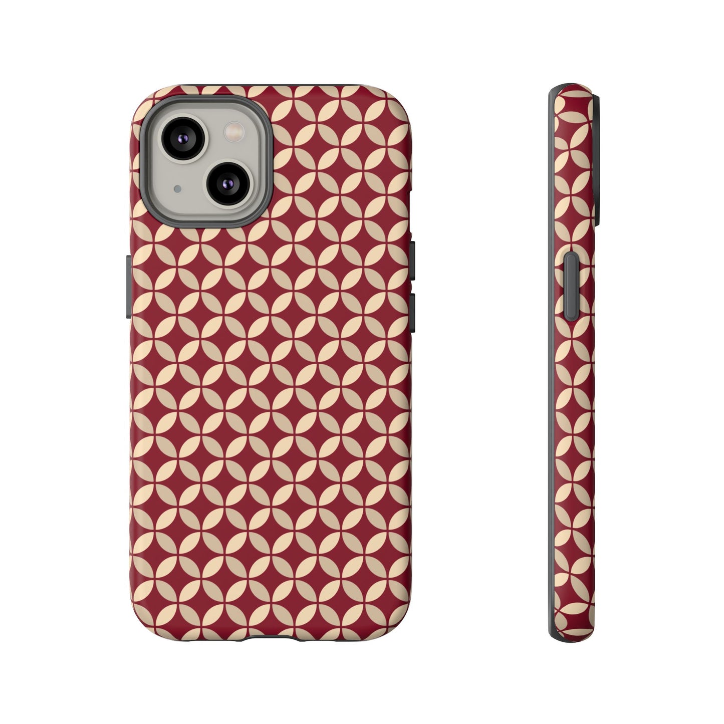 Vintage Geometric Red & Beige Interlocking Pattern Tough Phone Case