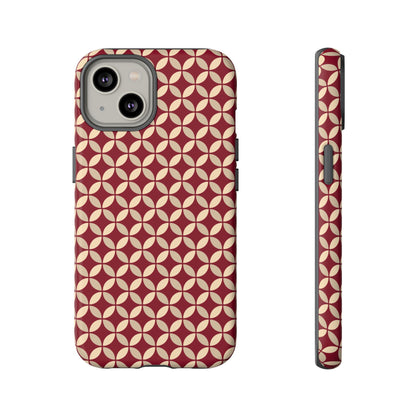 Vintage Geometric Red & Beige Interlocking Pattern Tough Phone Case