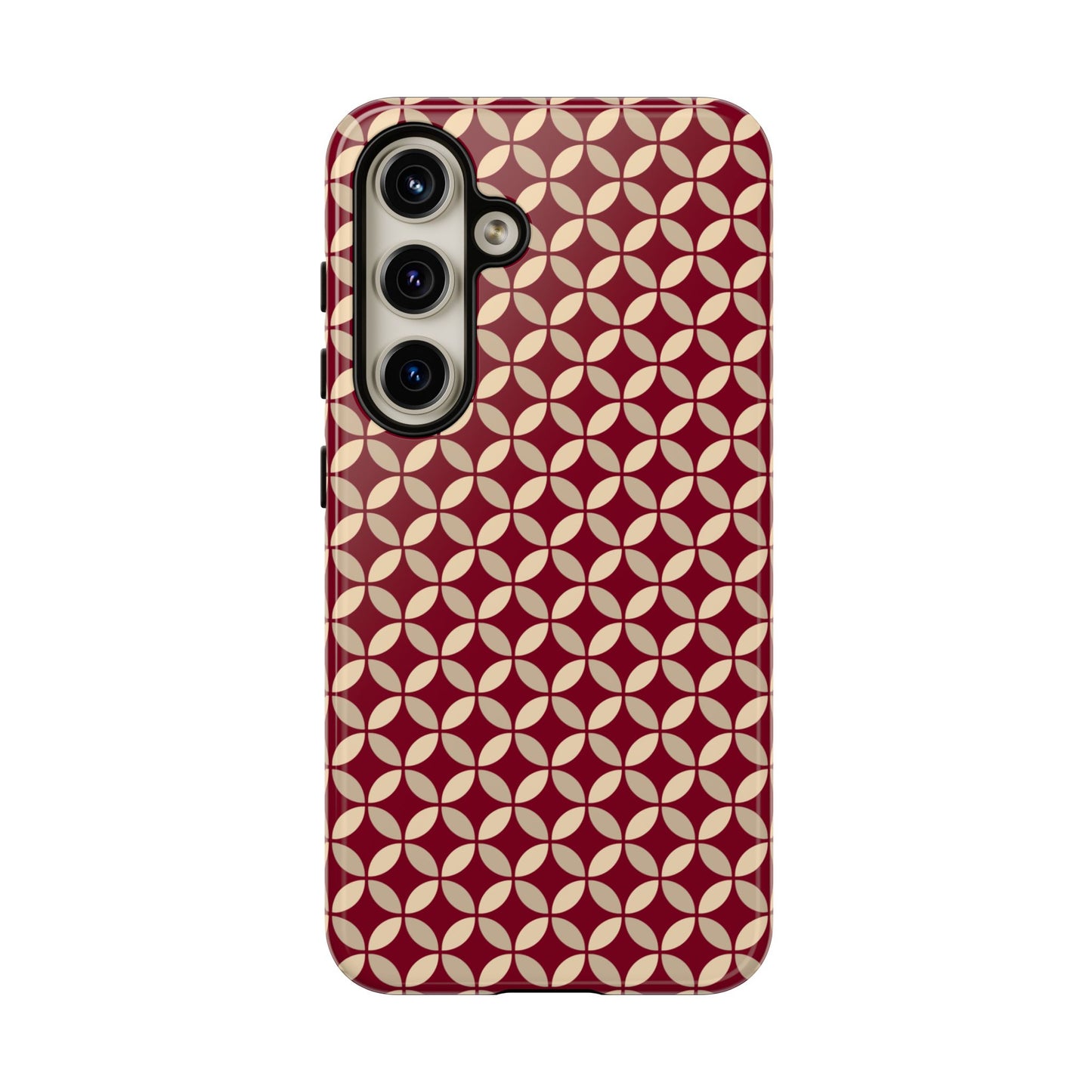 Vintage Geometric Red & Beige Interlocking Pattern Tough Phone Case