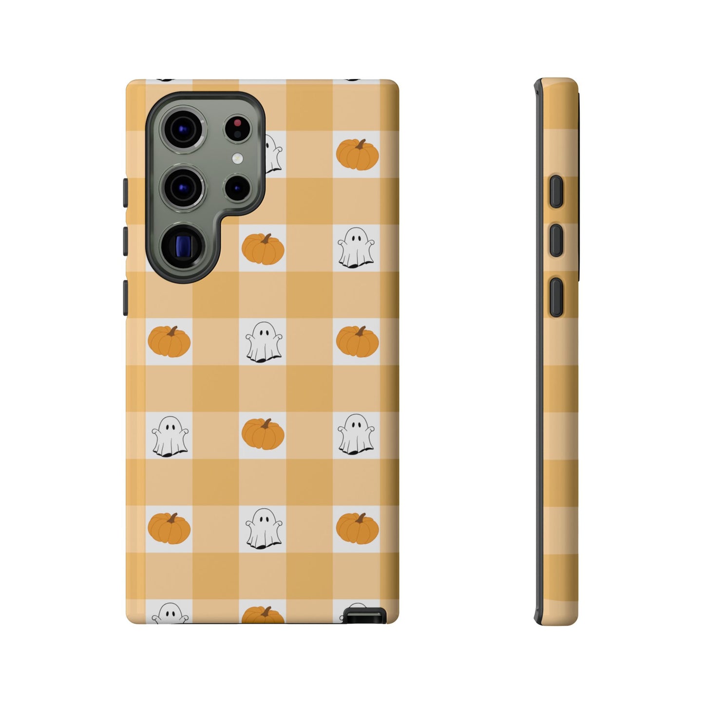 Halloween Ghost And Pumpkin Gingham Plaid Tough Phone Case