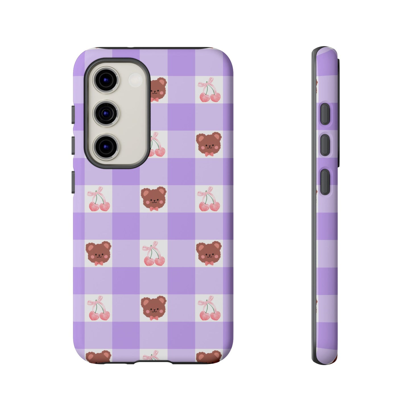 Cute Cherry & Bear Aesthetic Gingham Plaid Tough Phone Case