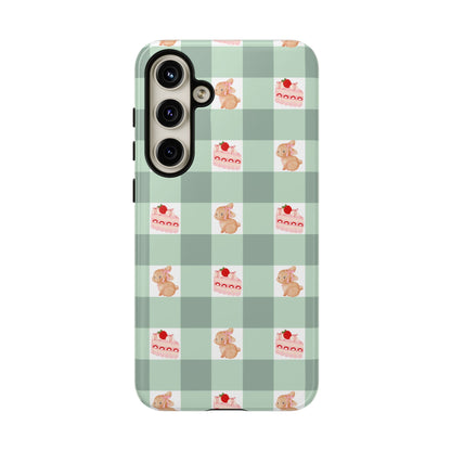 Cute Bunny & Strawberry Cream Cake Gingham Plaid Aesthetic Tough Phone Case