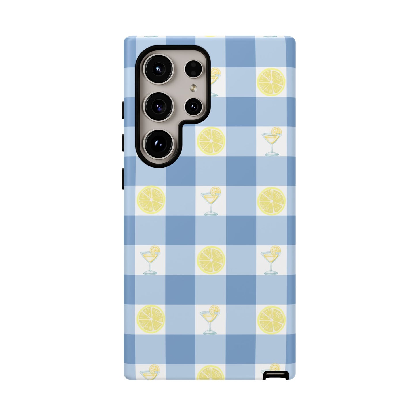 Summer Chic Lemon & Lemonade Aesthetic Gingham Plaid Tough Phone Case